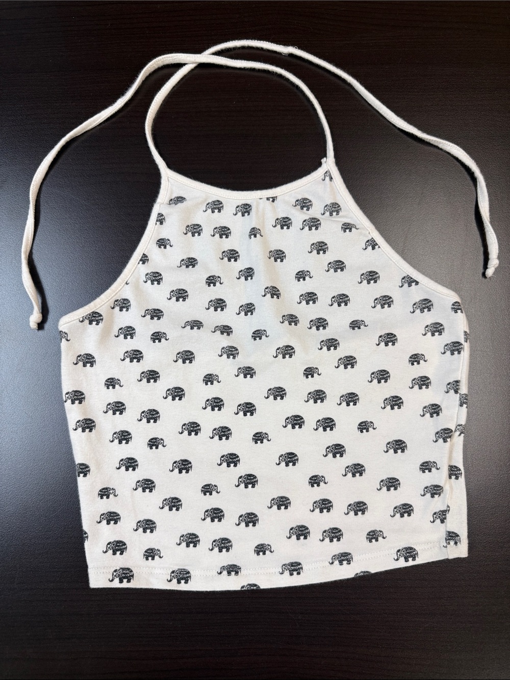 Women’s White Elephant Print Halter Crop Top
